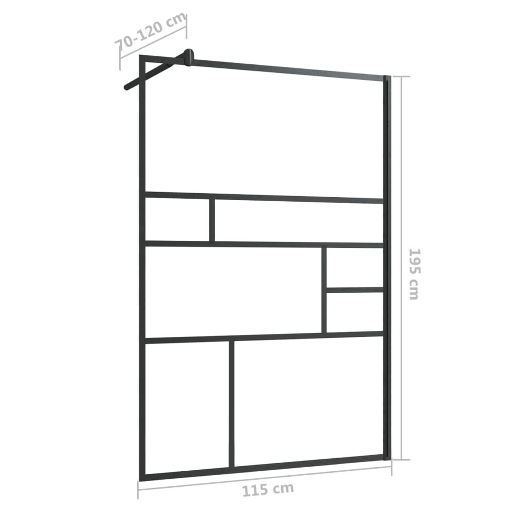 vidaXL Διαχωριστικό Ντουζιέρας Μαύρο 115 x 195 εκ. Διαφανές Γυαλί ESG
