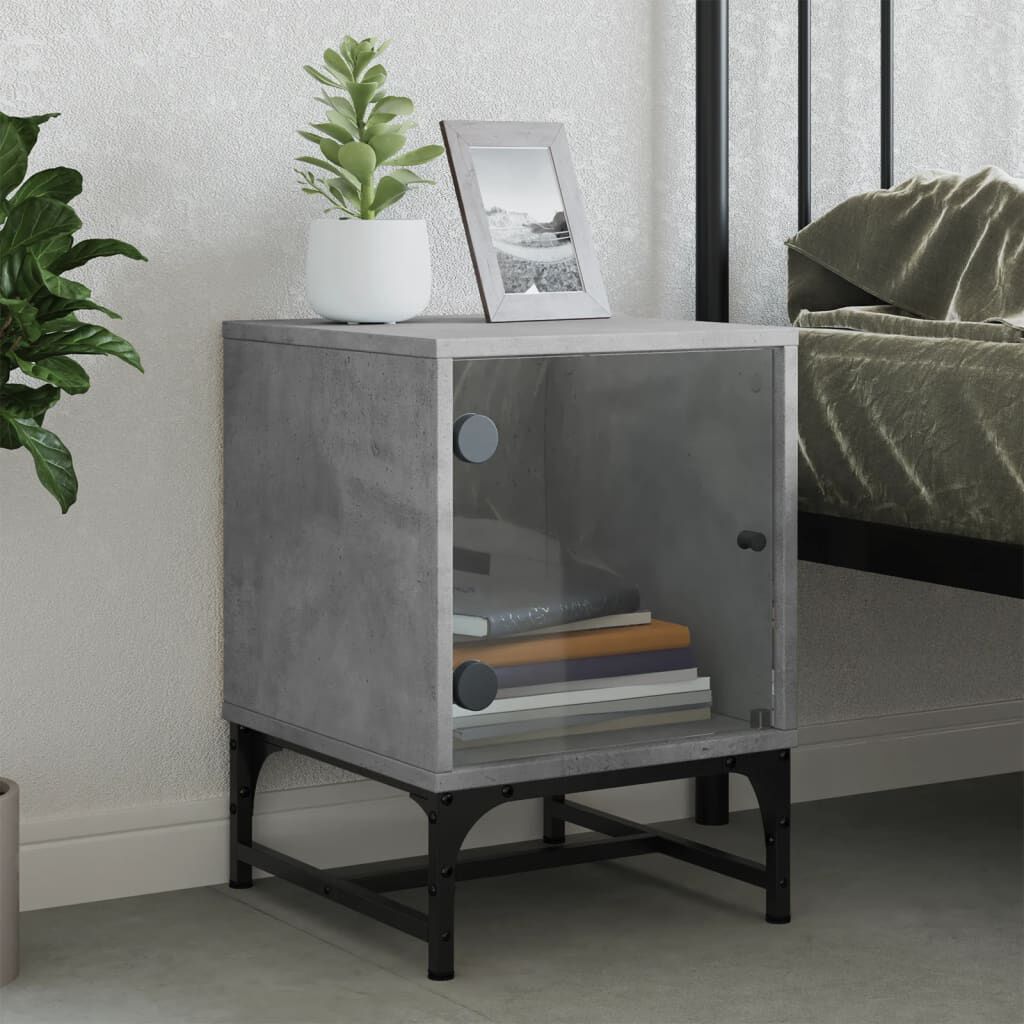 vidaXL Κομοδίνο Γκρι Σκυροδέματος 35x37x50 εκ. με Γυάλινη Πόρτα