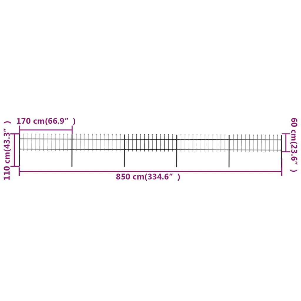 vidaXL Κάγκελα Περίφραξης με Λόγχες Μαύρα 8,5 x 0,6 μ. από Χάλυβα