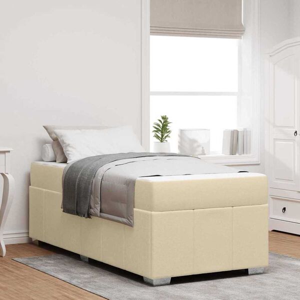 vidaXL Σκελετός Κρεβατιού με στρώμα Κρεμ 90 x 200 cm ύφασμα