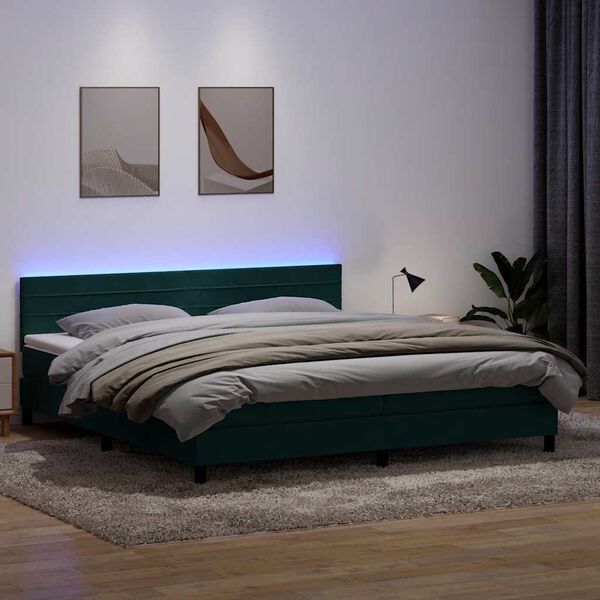 vidaXL &Kappa;&rho;&epsilon;&beta;ά&tau;&iota; Boxspring &mu;&epsilon; &Sigma;&tau;&rho;ώ&mu;&alpha; & LED &sigma;&kappa;&omicron;ύ&rho;&omicron; &pi;&rho;ά&sigma;&iota;&nu;&omicron; 180x220cm &Beta;&epsilon;&lambda;&omicron;ύ&delta;&iota;&nu;&omicron;