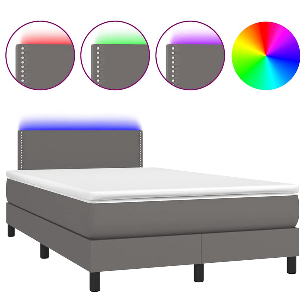 vidaXL Κρεβάτι Boxspring με Στρώμα & LED Γκρι 120x190 εκ. Συνθ. Δέρμα