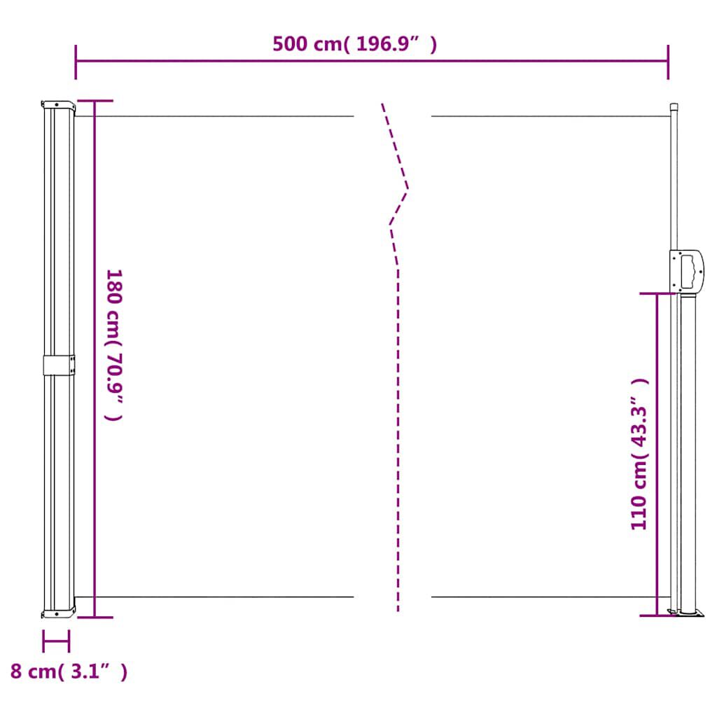 vidaXL Σκίαστρο Πλαϊνό Συρόμενο Κρεμ 180 x 500 εκ.