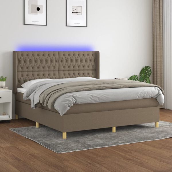 vidaXL &Kappa;&rho;&epsilon;&beta;ά&tau;&iota; Boxspring &mu;&epsilon; &Sigma;&tau;&rho;ώ&mu;&alpha; & LED Taupe 180x200 &epsilon;&kappa;. &Upsilon;&phi;&alpha;&sigma;&mu;ά&tau;&iota;&nu;&omicron;