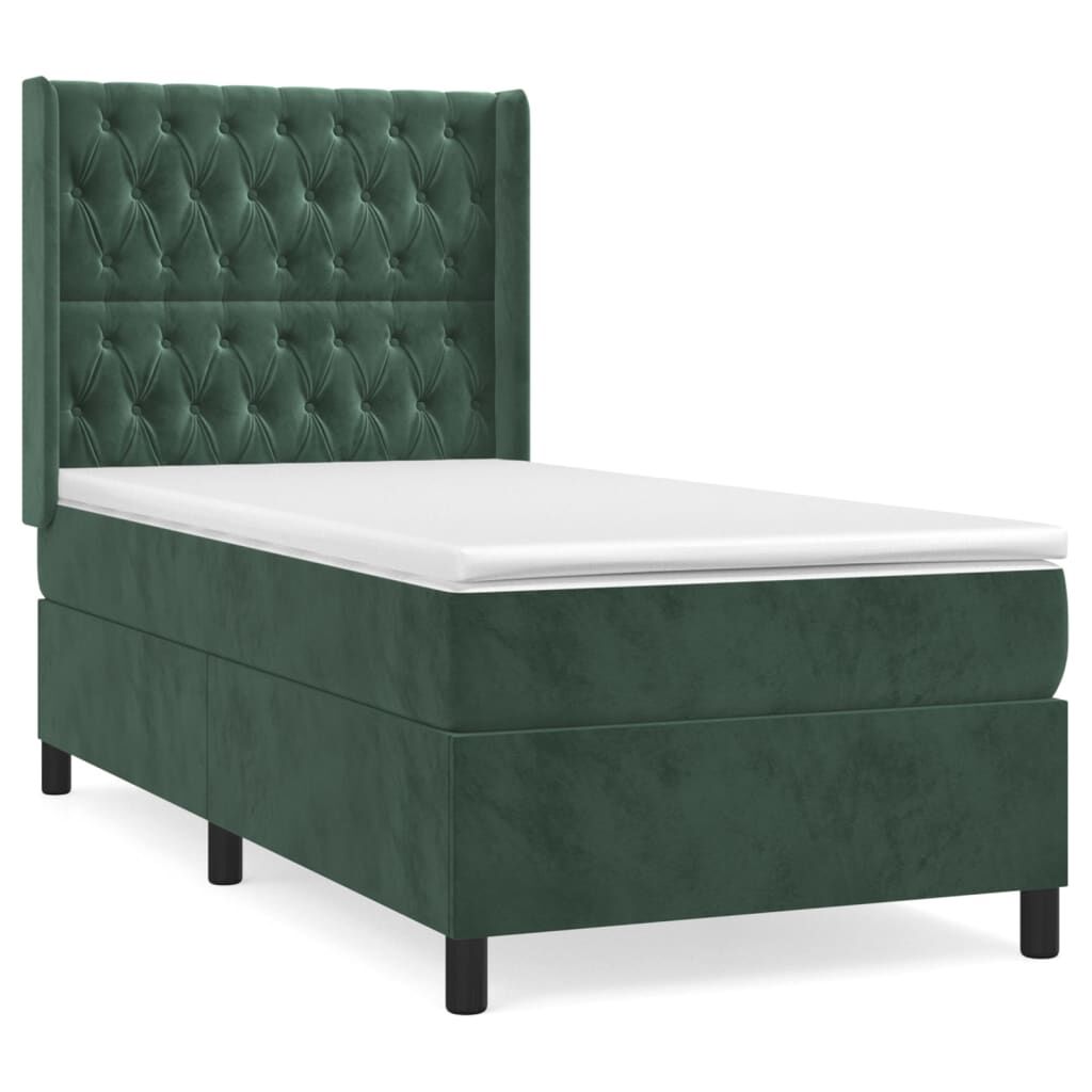 vidaXL Κρεβάτι Boxspring με Στρώμα Σκούρο Πράσινο 80x200 εκ. Βελούδινο