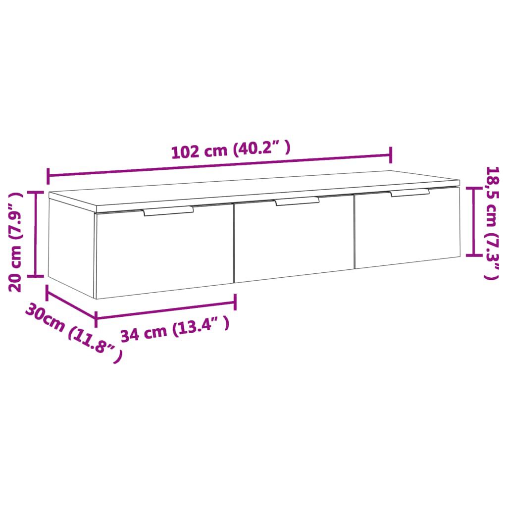 vidaXL Ντουλάπι Τοίχου Μαύρο 102 x 30 x 20 εκ. από Επεξεργασμένο Ξύλο