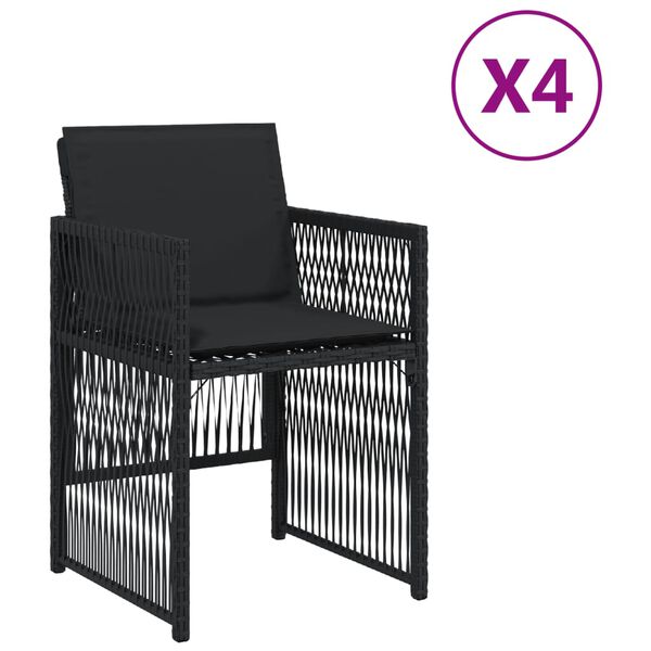 vidaXL Καρέκλες Κήπου 4 τεμ. Μαύρες από Συνθετικό Ρατάν με Μαξιλάρια
