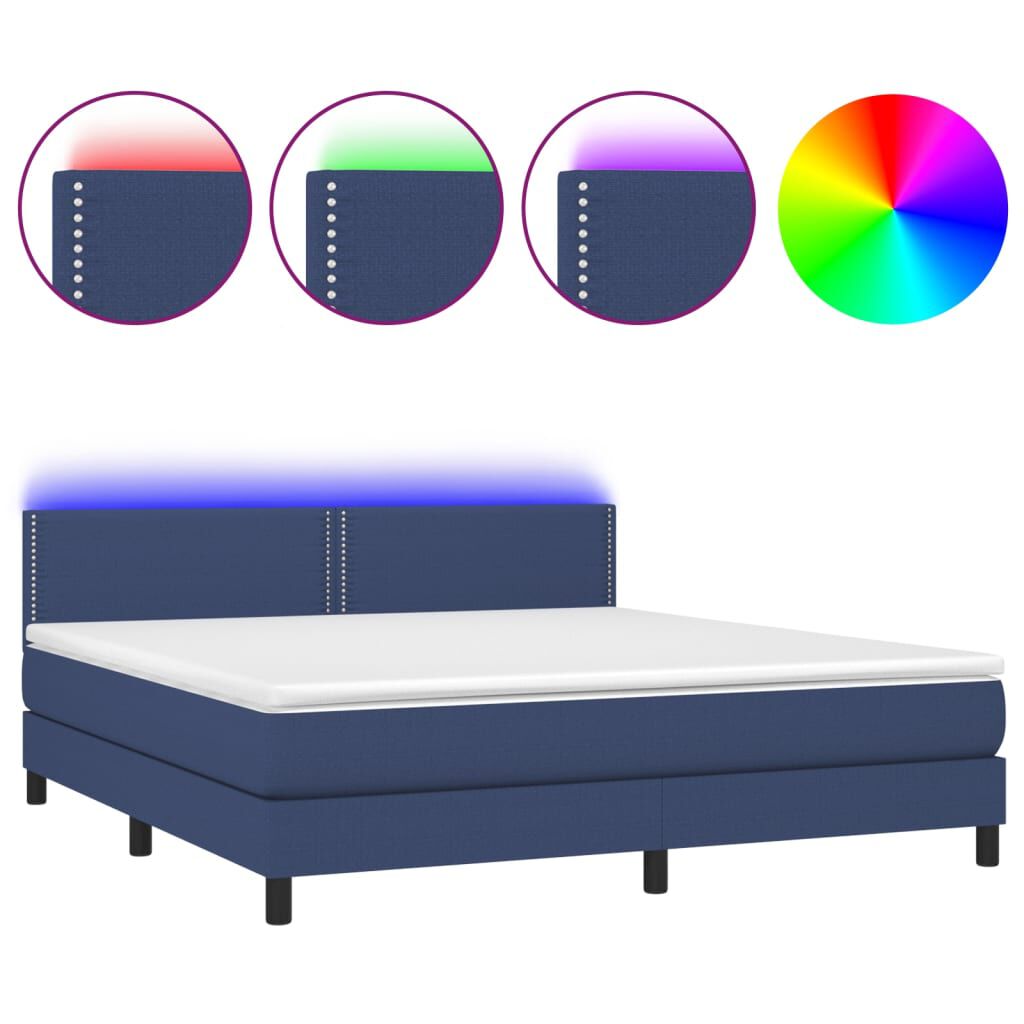 vidaXL Κρεβάτι Boxspring με Στρώμα & LED Μπλε 180x200 εκ. Υφασμάτινο