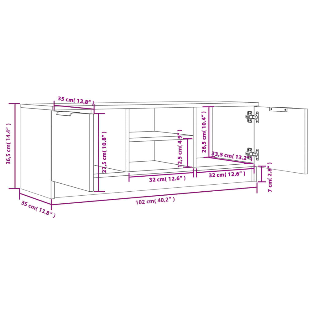 vidaXL Έπιπλο Τηλεόρασης Γκρι Sonoma 102x35x36,5εκ. Επεξεργασμένο Ξύλο