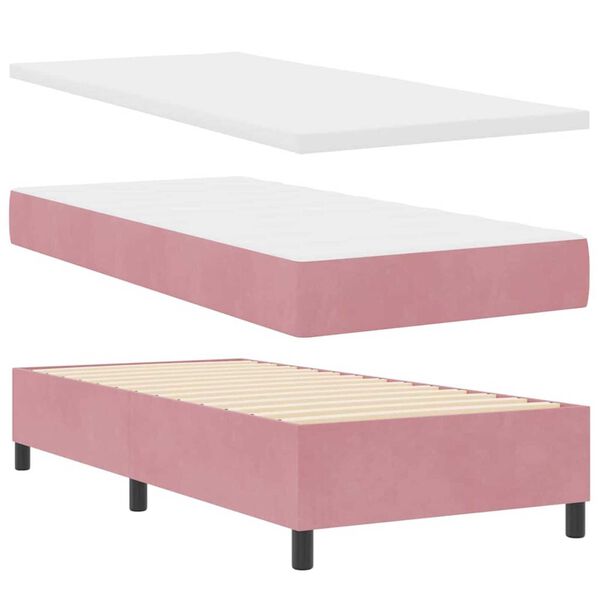 vidaXL Κρεβάτι Box Spring LED με Στρώμα Argyle Ροζ 90 x 190 cm Βελούδο