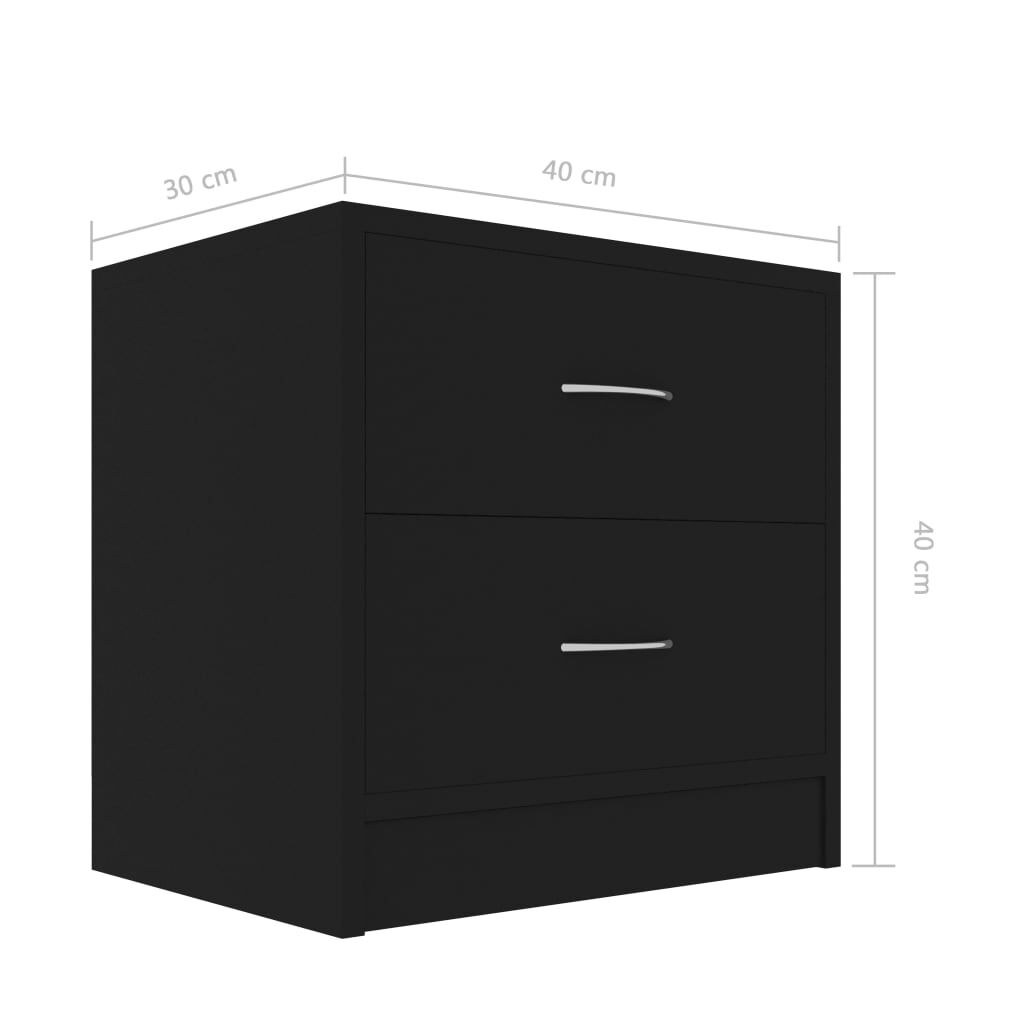 vidaXL Κομοδίνα 2 τεμ. Μαύρα 40 x 30 x 40 εκ. από Επεξ. Ξύλο