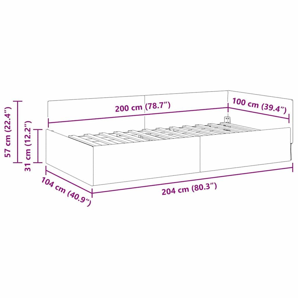 vidaXL Κρεβάτι Γωνίας Σκούρο γκρι 100 x 200 cm Ύφασμα και Έργο ξύλου