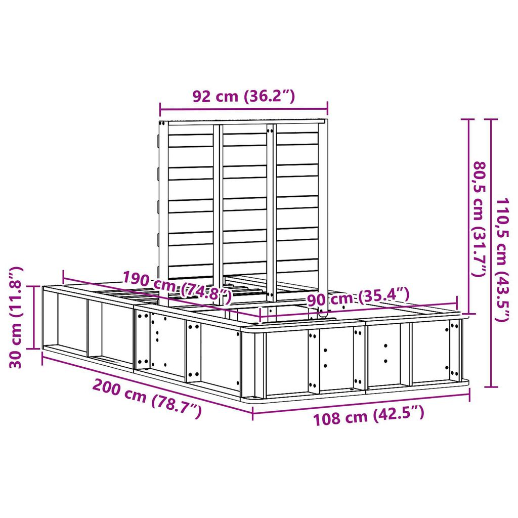 vidaXL Σκελετός Κρεβατιού Καφέ κεριού 90 x 190 cm Μασίφ ξύλο