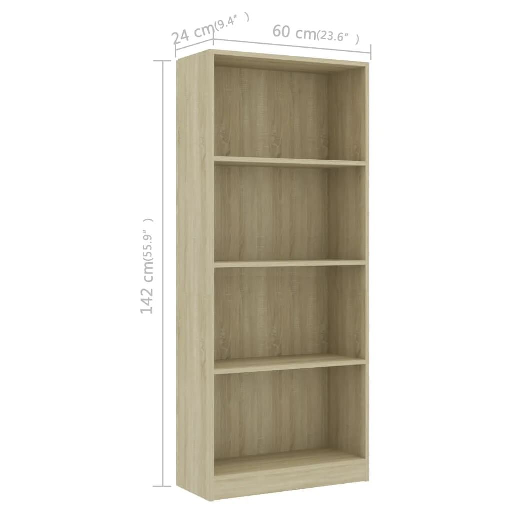 vidaXL Βιβλιοθήκη με 4 Ράφια Sonoma Δρυς 60x24x142 εκ. Επεξ. Ξύλο