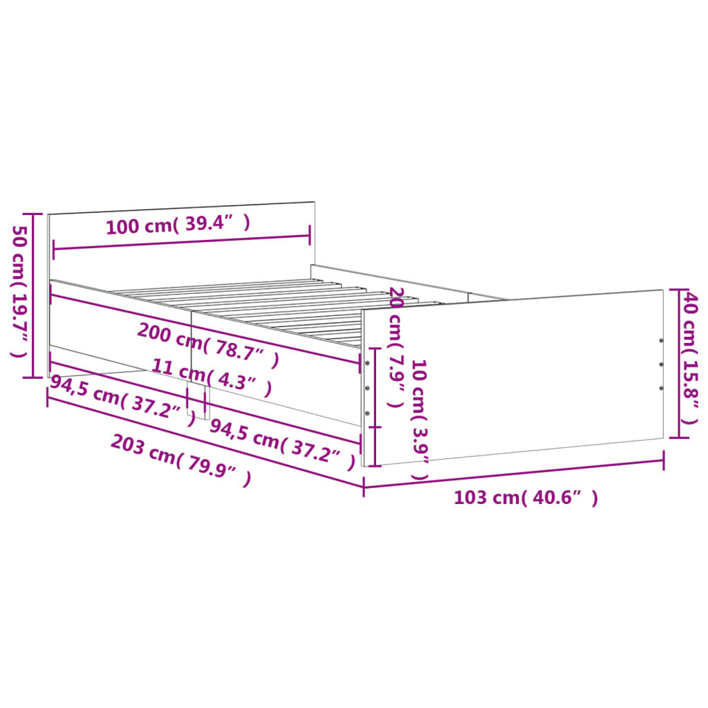 vidaXL Πλαίσιο Κρεβατιού Γκρι Sonoma 100x200 εκ. Επεξεργασμένο Ξύλο
