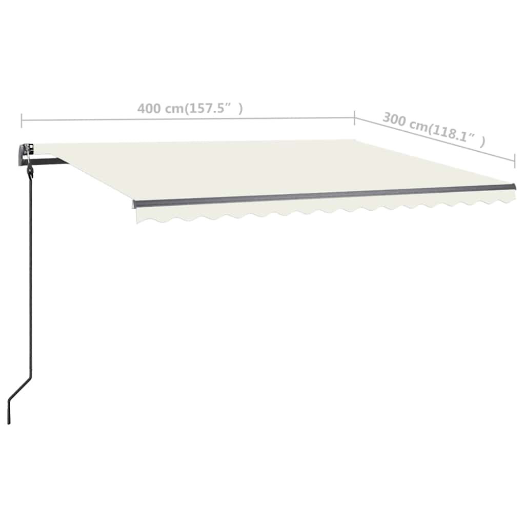 vidaXL Τέντα Συρόμενη Χειροκίνητη με LED Κρεμ 4 x 3 μ.