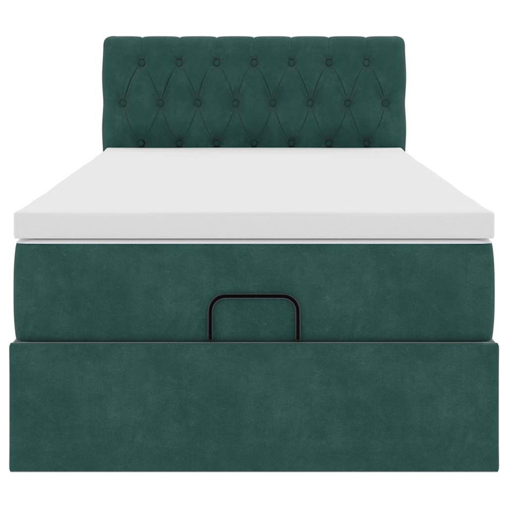 vidaXL Οθωμανικό κρεβάτι με στρώμα & LEDs Dark Green 90x200cm Velvet