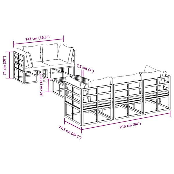 vidaXL Σετ Καναπέ Κήπου με μαξιλάρι 6 pcs Μαύρο Αλουμίνιο