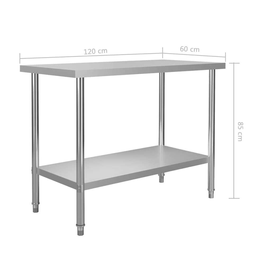 vidaXL Πάγκος Εργασίας Κουζίνας με Ράφια 120x60x150 εκ. Ανοξ. Ατσάλι