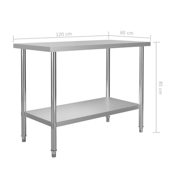 vidaXL Πάγκος Εργασίας Κουζίνας με Ράφια 120x60x150 εκ. Ανοξ. Ατσάλι