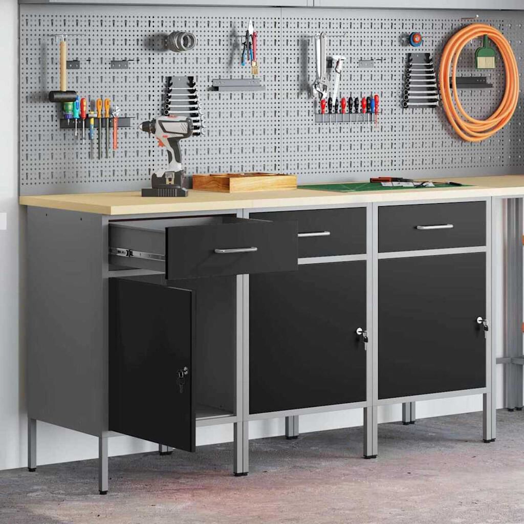 vidaXL Ντουλάπα Εργασίας 3 pcs Μαύρο και Γκρι 150 x 55 x 85 εκ