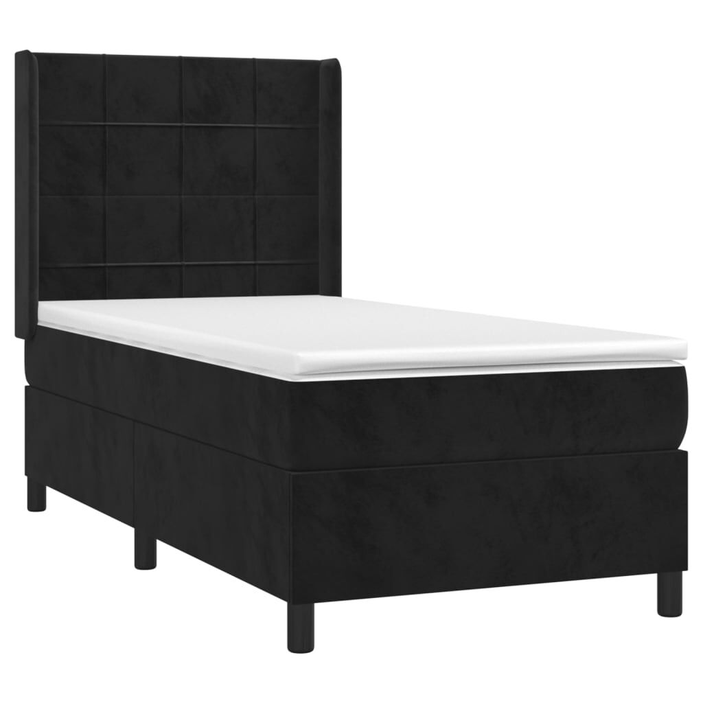 vidaXL Κρεβάτι Boxspring με Στρώμα & LED Μαύρο 80x200 εκ. Βελούδινο