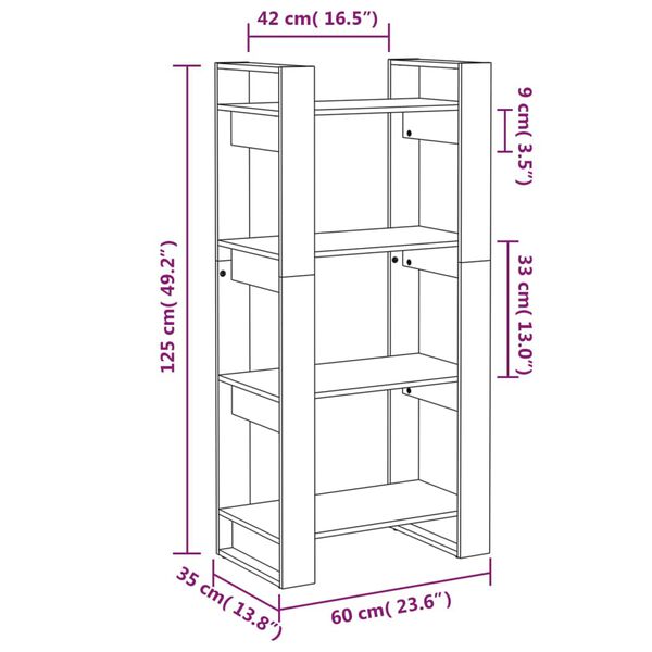 vidaXL Βιβλιοθήκη/Διαχωριστικό Χώρου Μελί 60x35x125 εκ. Μασίφ Ξύλο