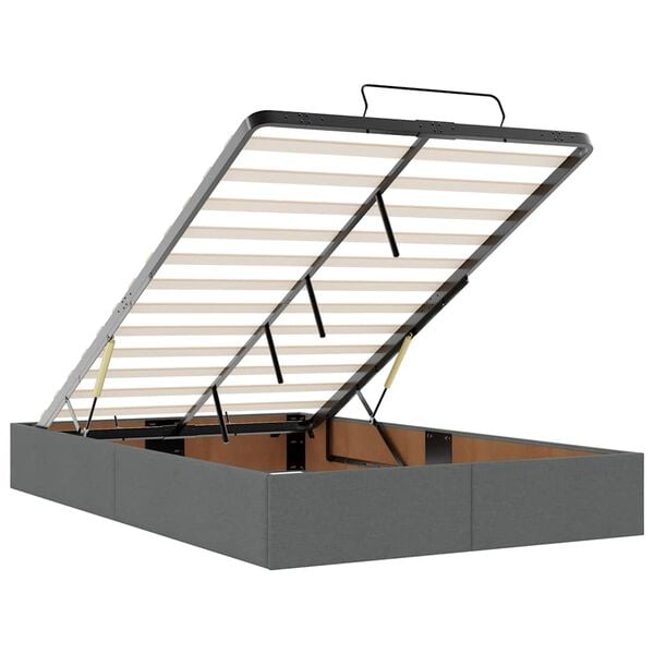 vidaXL Οθωμανικό κρεβάτι με στρώμα & LEDs Σκούρο γκρι 120x200cm Ύφασμα