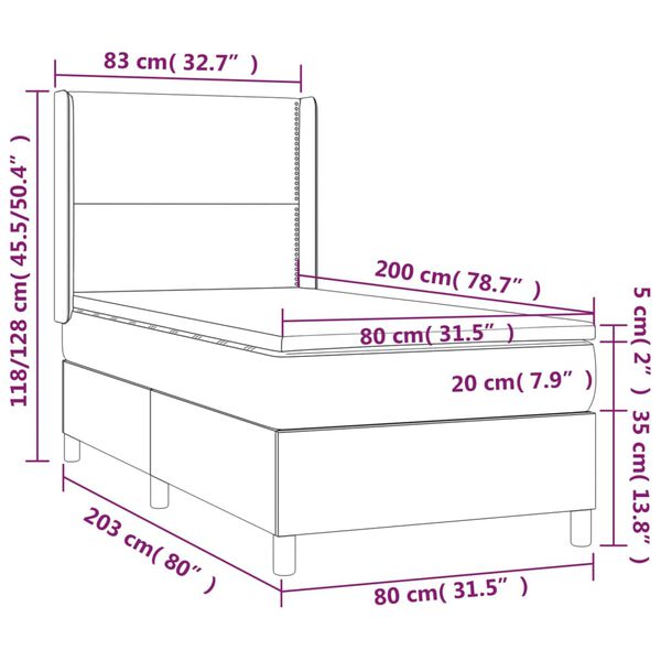 vidaXL Κρεβάτι Boxspring με Στρώμα & LED Μαύρο 80x200 εκ. Συνθ. Δέρμα