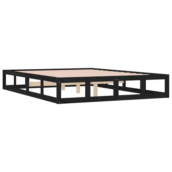 vidaXL Πλαίσιο Κρεβατιού Μαύρο 180 x 200 εκ Ξύλο Πεύκου Super King