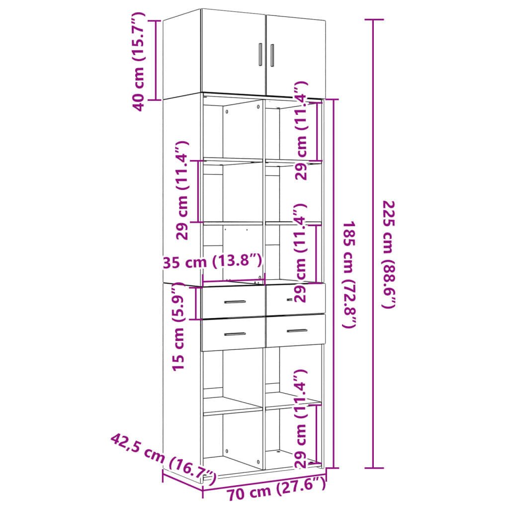 vidaXL Ραφιέρα με Ντουλάπια Sonoma Δρυς 70x42,5x225 εκ. Επεξ. Ξύλο