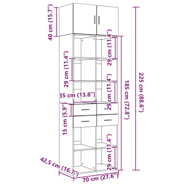 vidaXL Ραφιέρα με Ντουλάπια Sonoma Δρυς 70x42,5x225 εκ. Επεξ. Ξύλο