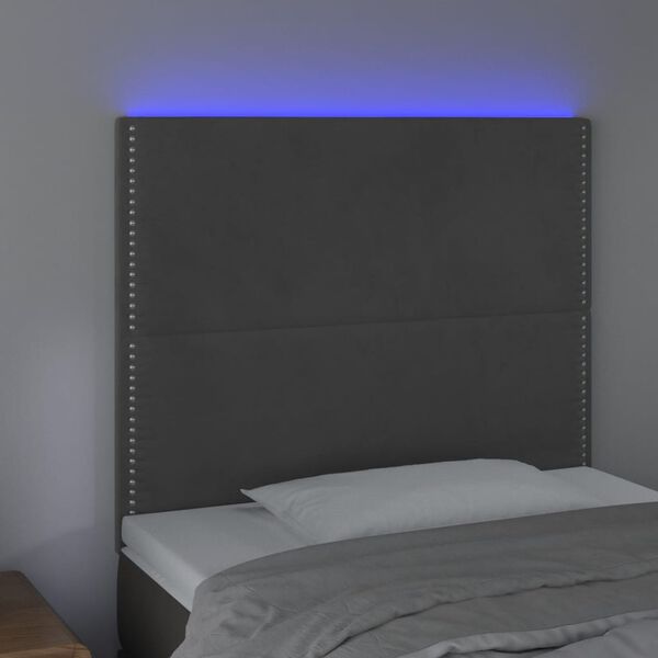vidaXL Κεφαλάρι Κρεβατιού LED Σκούρο Γκρι 80x5x118/128 εκ. Βελούδινο
