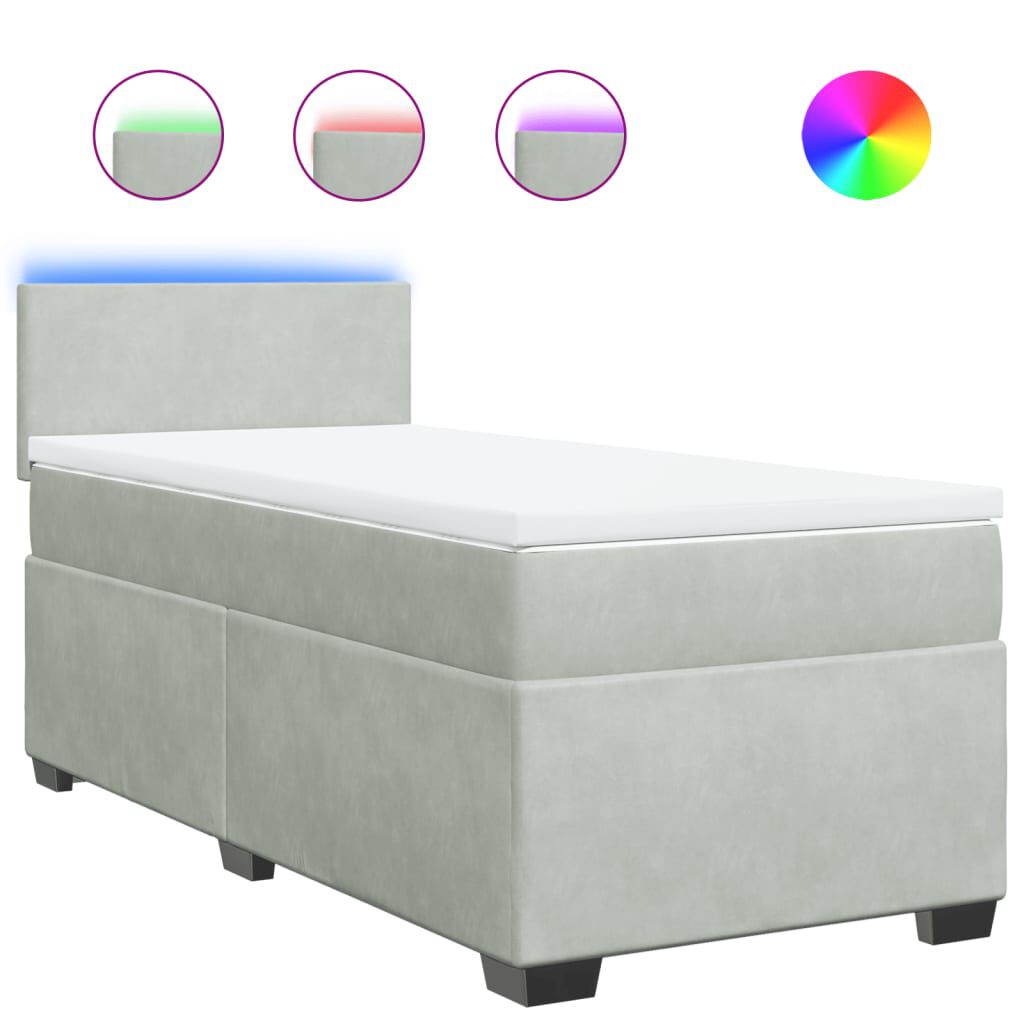 vidaXL Κρεβάτι Boxspring με Στρώμα Ανοιχτό Γκρι 100x200 εκ. Βελούδινο