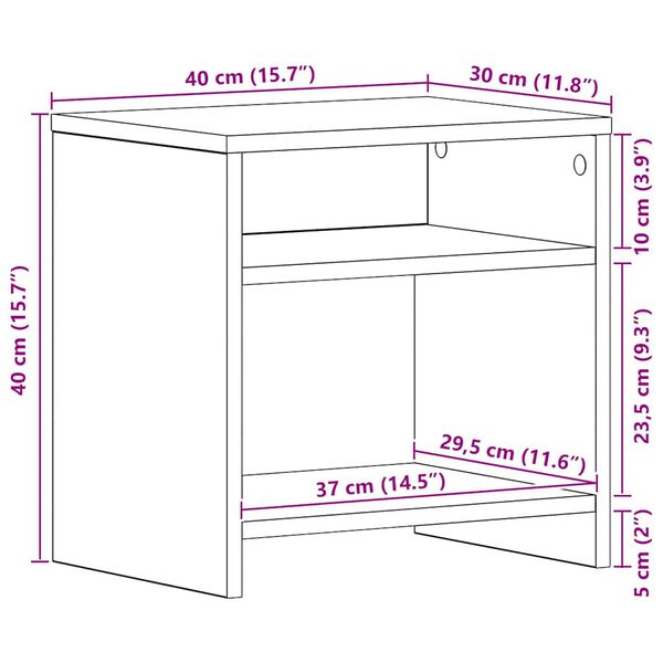 vidaXL Κομοδίνο Μαύρο Δρυς 40 x 30 x 40 εκ. από Επεξεργασμένο Ξύλο