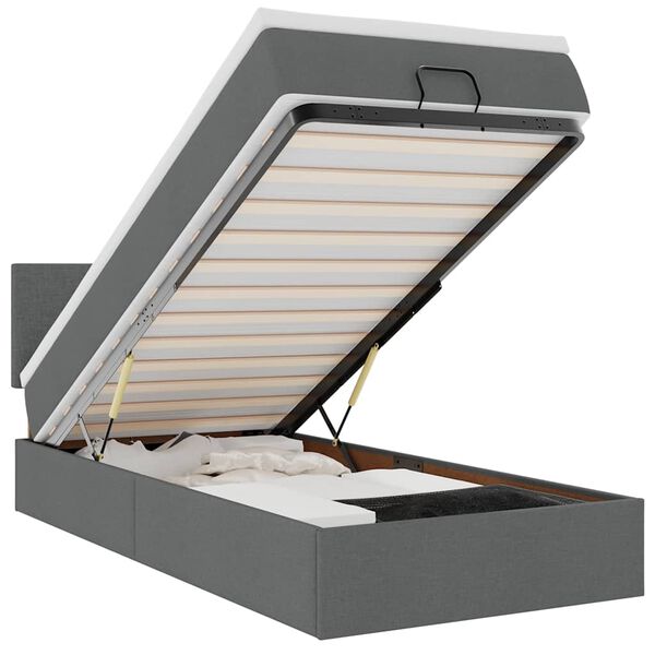 vidaXL Οθωμανικό κρεβάτι με στρώμα & LEDs Σκούρο γκρι 80x200cm ύφασμα