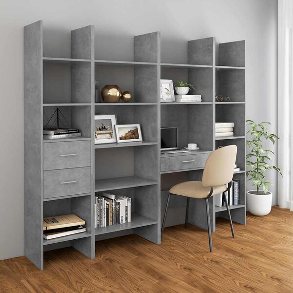 vidaXL Βιβλιοθήκη Γκρι Σκυροδέματος 40 x 35 x 180 εκ. από Επεξ. Ξύλο