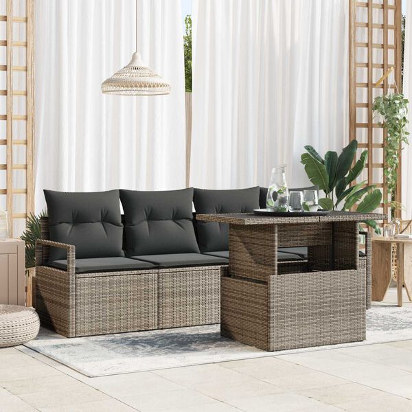 vidaXL Σετ Καναπέ Κήπου με αποθήκευση 5 pcs Γκρι Πολυ ράταν
