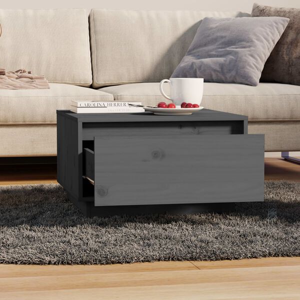 vidaXL Τραπεζάκι Σαλονιού Γκρι 55 x 56 x 32 εκ. από Μασίφ Ξύλο Πεύκου