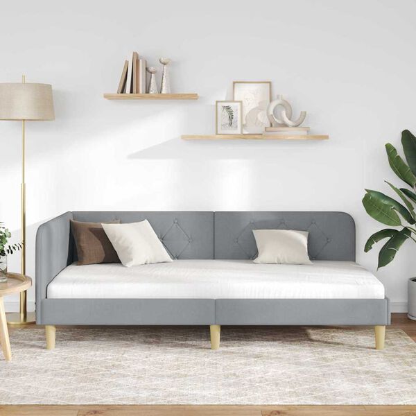 vidaXL Κρεβάτι Γωνίας με κεφαλάρι Ανοιχτό γκρι 90 x 200 cm ύφασμα