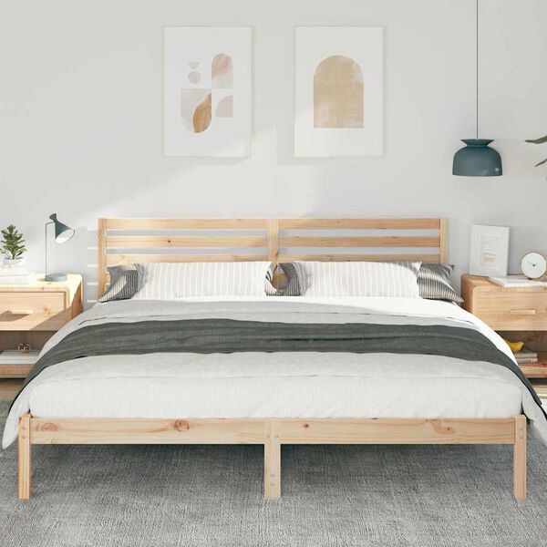 vidaXL Σκελετός Κρεβατιού Καφέ 200 x 200 cm Μασίφ ξύλο πεύκου