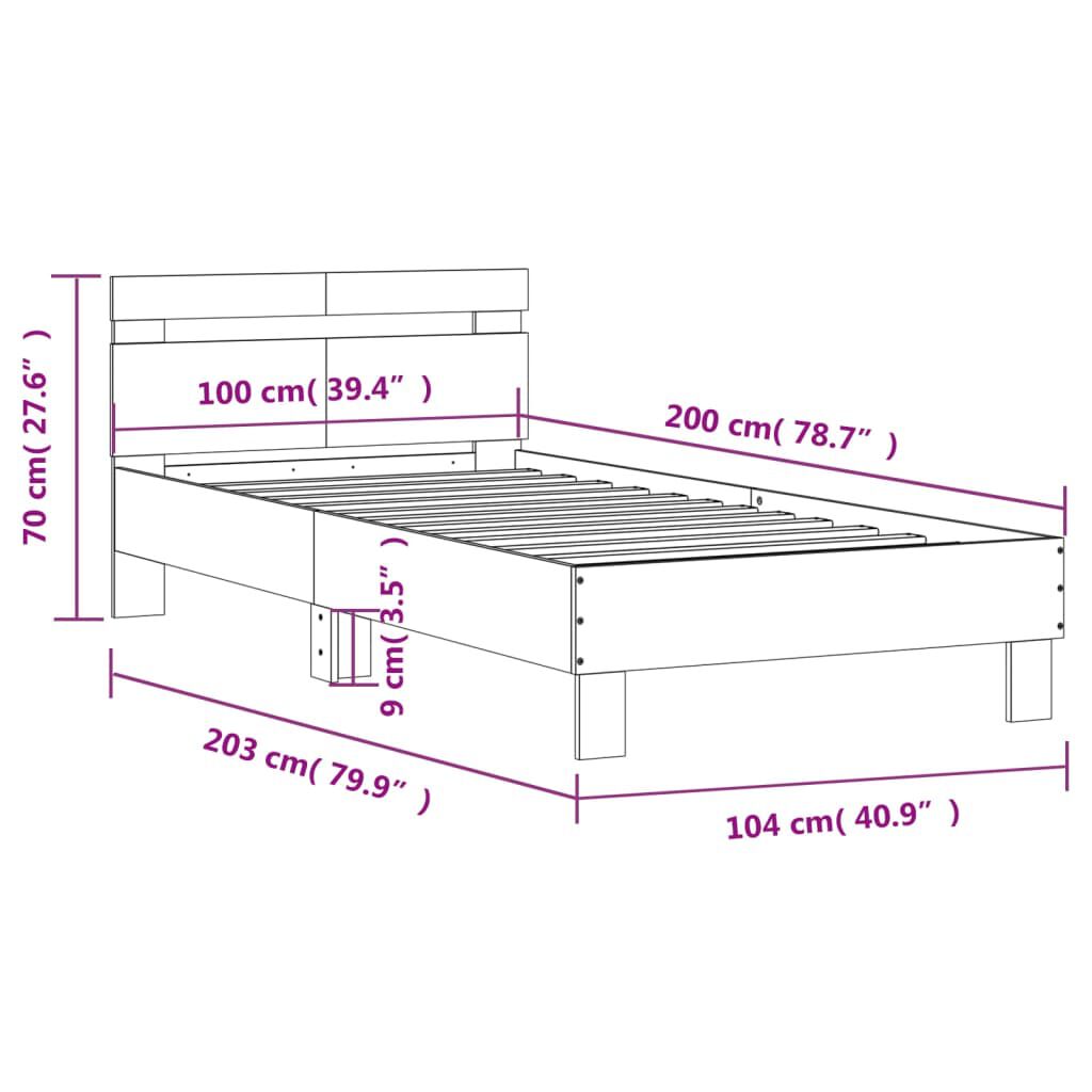 vidaXL Πλαίσιο Κρεβατιού με Κεφαλάρι και LED Γκρι sonoma 100 x 200 εκ.