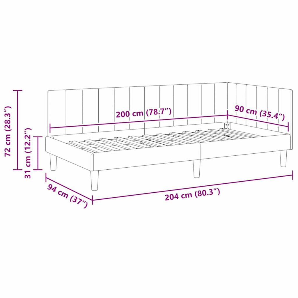 vidaXL Κρεβάτι Γωνίας με κεφαλάρι Τιρκουάζ 90 x 200 cm Βελούδο