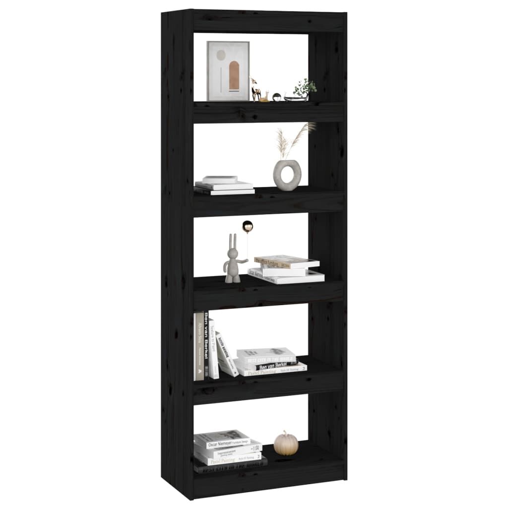 vidaXL Βιβλιοθήκη/Διαχωριστικό Χώρου Μαύρη 60x30x167,5 εκ. Μασίφ Πεύκο