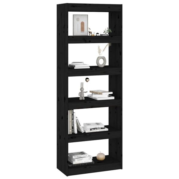 vidaXL Βιβλιοθήκη/Διαχωριστικό Χώρου Μαύρη 60x30x167,5 εκ. Μασίφ Πεύκο