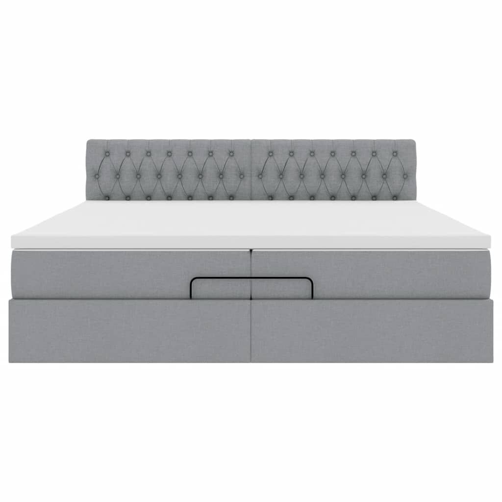vidaXL Οθωμανικό κρεβάτι με στρώματα & LEDs Ανοιχτό γκρι ύφασμα