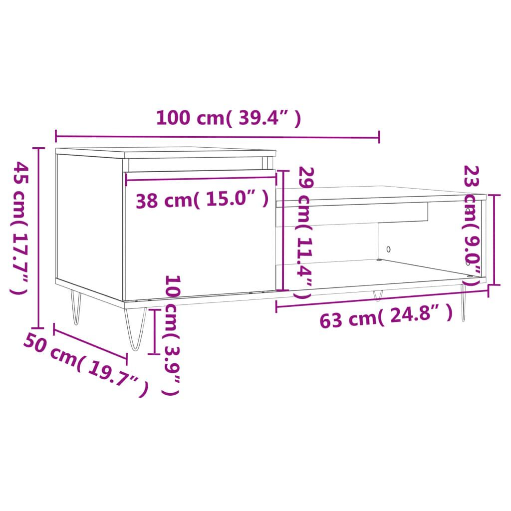 vidaXL Τραπεζάκι Σαλονιού Καφέ Δρυς 100x50x45 εκ. Επεξεργασμ. Ξύλο