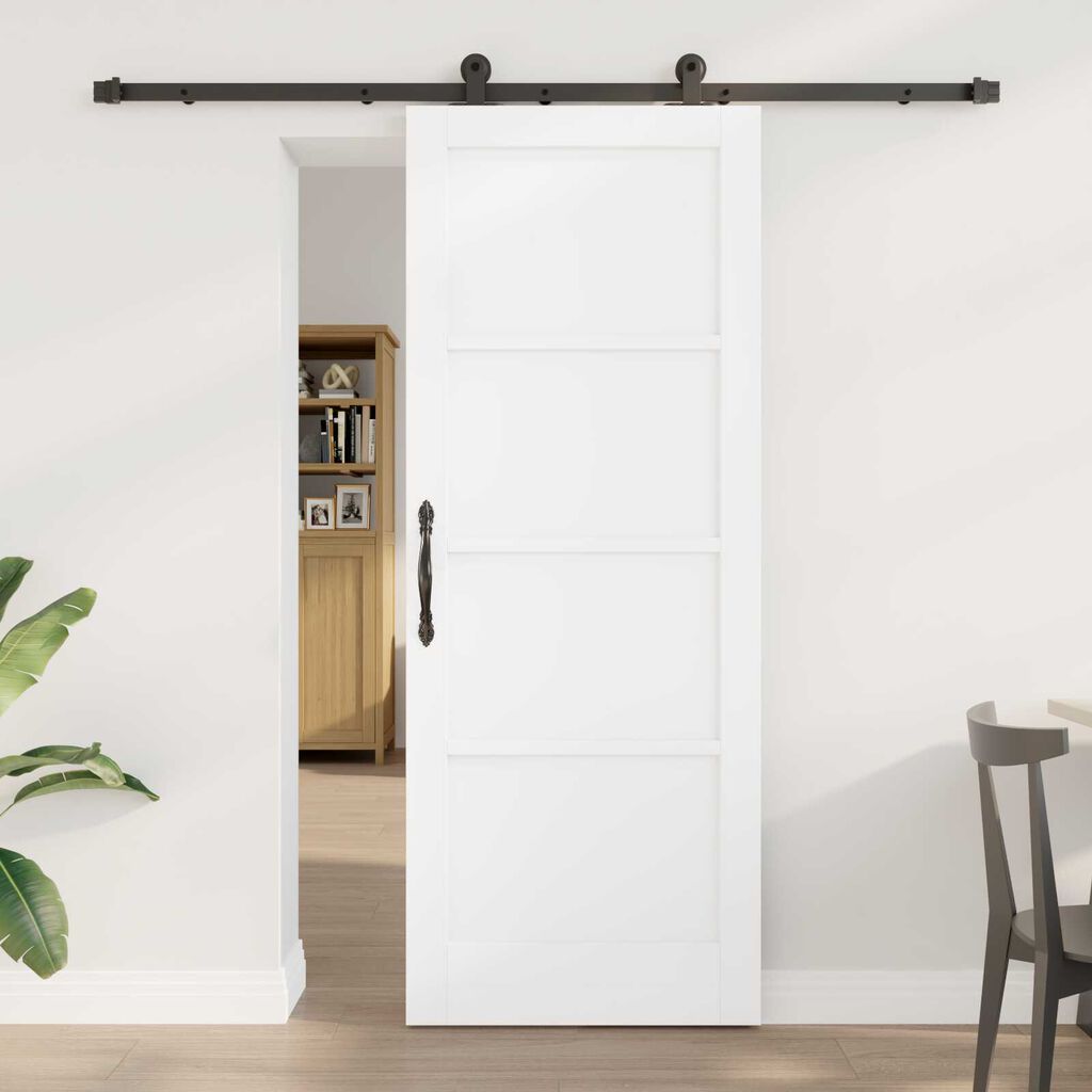vidaXL Συρόμενη Πόρτα με Εξαρτήματα Λευκή 78x202 εκ. Συμπαγές Ξύλο Πεύκου