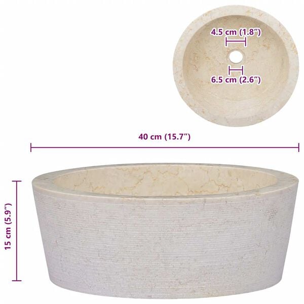 vidaXL Νιπτήρας Κρεμ Ø40 x 15 εκ. Μαρμάρινος