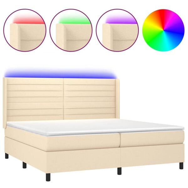 vidaXL &Kappa;&rho;&epsilon;&beta;ά&tau;&iota; Boxspring &mu;&epsilon; &Sigma;&tau;&rho;ώ&mu;&alpha; & LED &Kappa;&rho;&epsilon;&mu; 200x200 &epsilon;&kappa;. &Upsilon;&phi;&alpha;&sigma;&mu;ά&tau;&iota;&nu;&omicron;